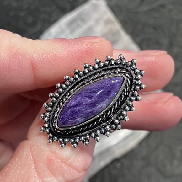 Charoite Antique Styled Ring Size 7 - Picture 1 of 9